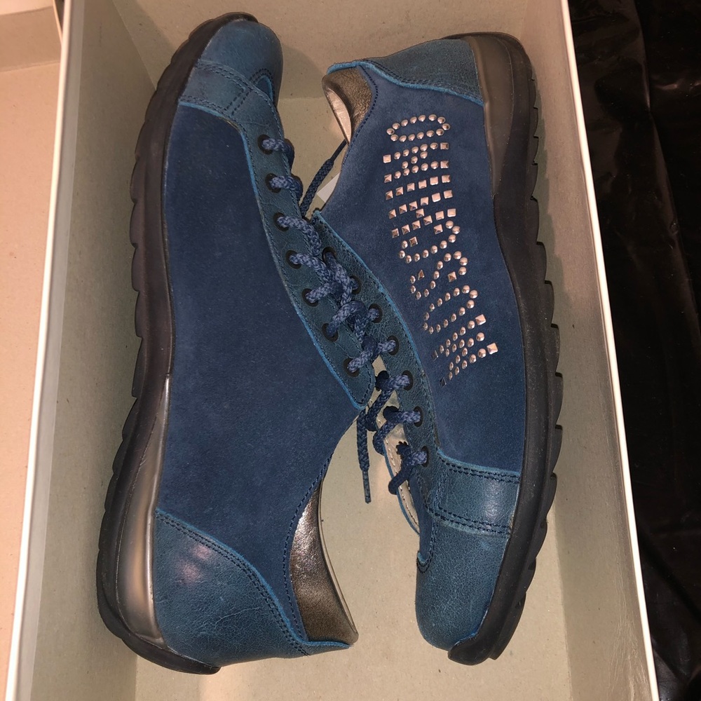 Moschino Blue leather and blue suede sneakers